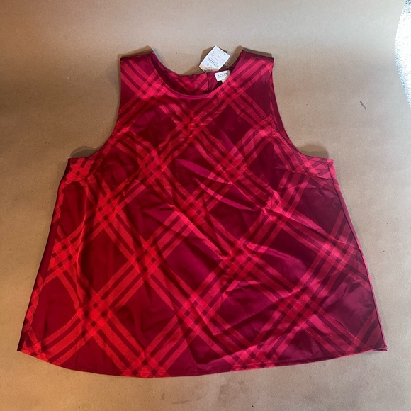 NWT! J Crew Red Sleeveless Back Button plaid Breezy Top Women’s Size L - Picture 1 of 9